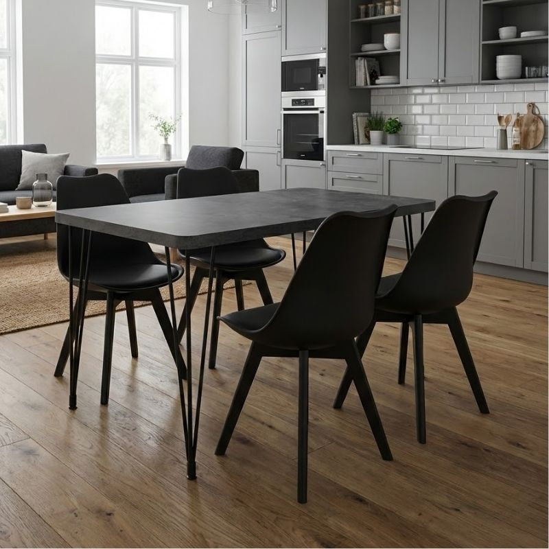 Σετ τραπεζαρία 5τμχ Roger - Viva Megapap Mdf - PP χρώμα σκούρο γκρι σκυροδέματος - μαύρο 120x70x75εκ. - Hippiehome.gr