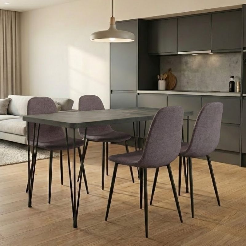 Σετ τραπεζαρία 5τμχ Roger - Iris Megapap Mdf - ύφασμα χρώμα σκούρο γκρι σκυροδέματος - ανοιχτό μπεζ 120x70x75εκ. - Hippiehome.gr