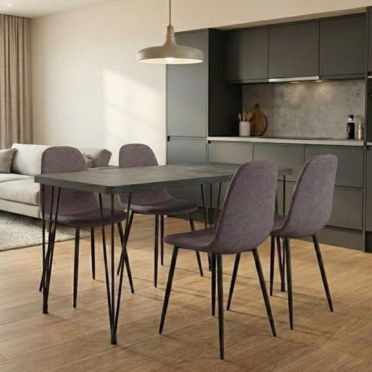 Σετ τραπεζαρία 5τμχ Roger - Iris Megapap Mdf - ύφασμα χρώμα σκούρο γκρι σκυροδέματος - ανοιχτό μπεζ 120x70x75εκ. - Hippiehome.gr