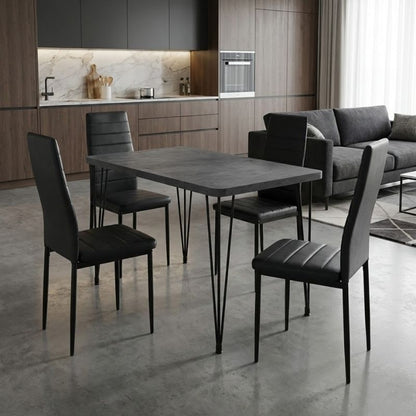 Σετ τραπεζαρία 5τμχ Roger - Rosa Megapap Mdf - PU χρώμα σκούρο γκρι σκυροδέματος - μαύρο 120x70x75εκ. - Hippiehome.gr