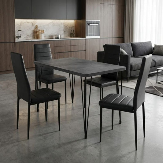 Σετ τραπεζαρία 5τμχ Roger - Rosa Megapap Mdf - PU χρώμα σκούρο γκρι σκυροδέματος - μαύρο 120x70x75εκ. - Hippiehome.gr