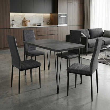 Σετ τραπεζαρία 5τμχ Roger - Rosa Megapap Mdf - ύφασμα χρώμα σκούρο γκρι σκυροδέματος - γκρι 120x70x75εκ. - Hippiehome.gr
