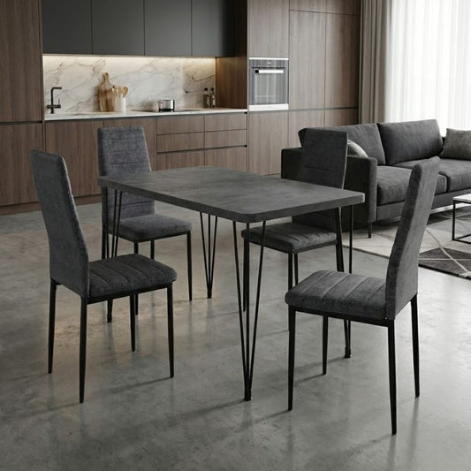 Σετ τραπεζαρία 5τμχ Roger - Rosa Megapap Mdf - ύφασμα χρώμα σκούρο γκρι σκυροδέματος - γκρι 120x70x75εκ. - Hippiehome.gr