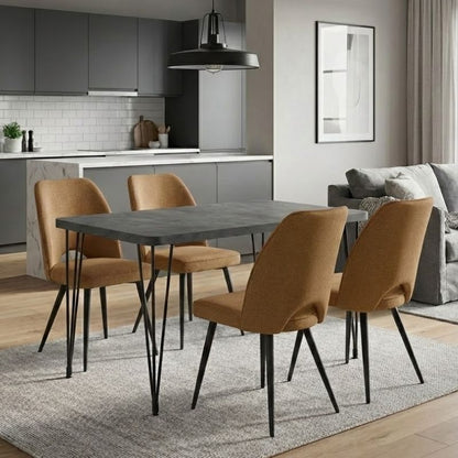 Σετ τραπεζαρία 5τμχ Roger - Christy Megapap Mdf - ύφασμα χρώμα σκούρο γκρι σκυροδέματος - μουσταρδί 120x70x75εκ. - Hippiehome.gr