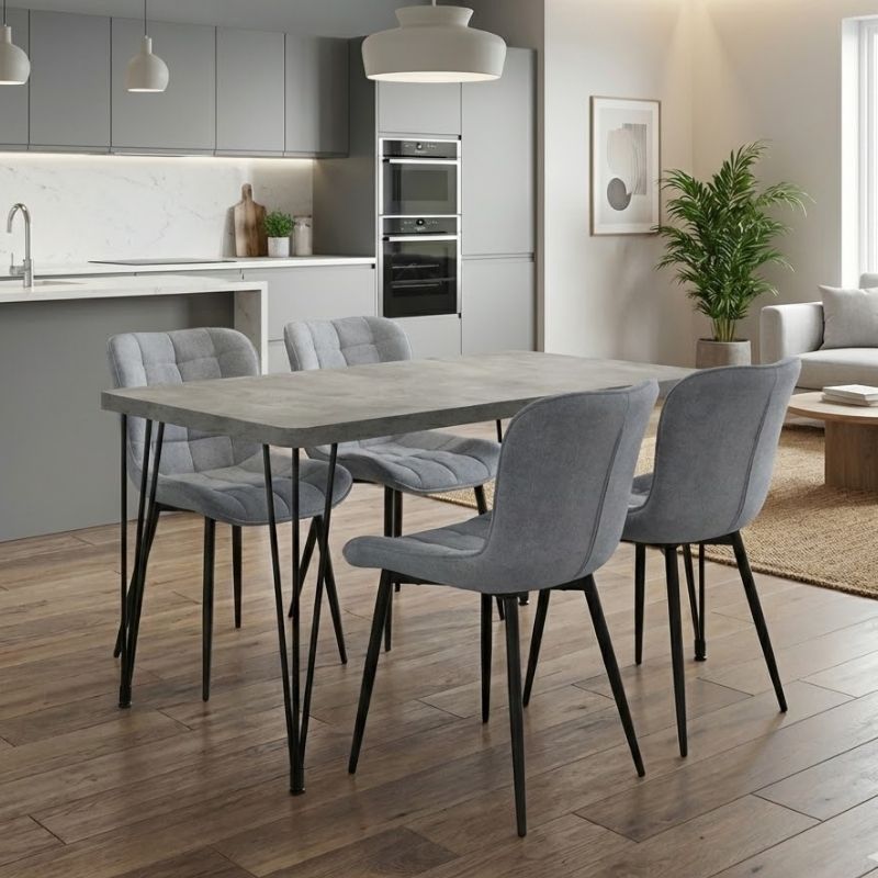 Σετ τραπεζαρία 5τμχ Roger - Chiara Megapap Mdf - ύφασμα χρώμα σκούρο γκρι σκυροδέματος - γκρι 120x70x75εκ. - Hippiehome.gr