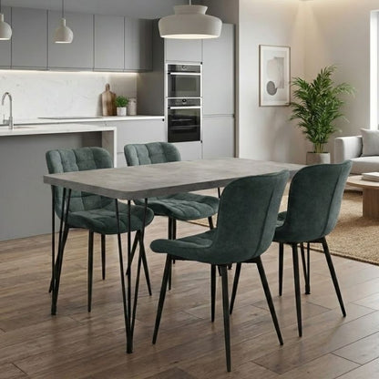 Σετ τραπεζαρία 5τμχ Roger - Chiara Megapap Mdf - ύφασμα χρώμα σκούρο γκρι σκυροδέματος - πράσινο 120x70x75εκ. - Hippiehome.gr