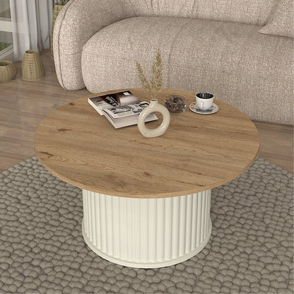 Τραπεζάκι σαλονιού Bohema Megapap χρώμα ivory - sepet oak Ø85x43,2εκ. - Hippiehome.gr