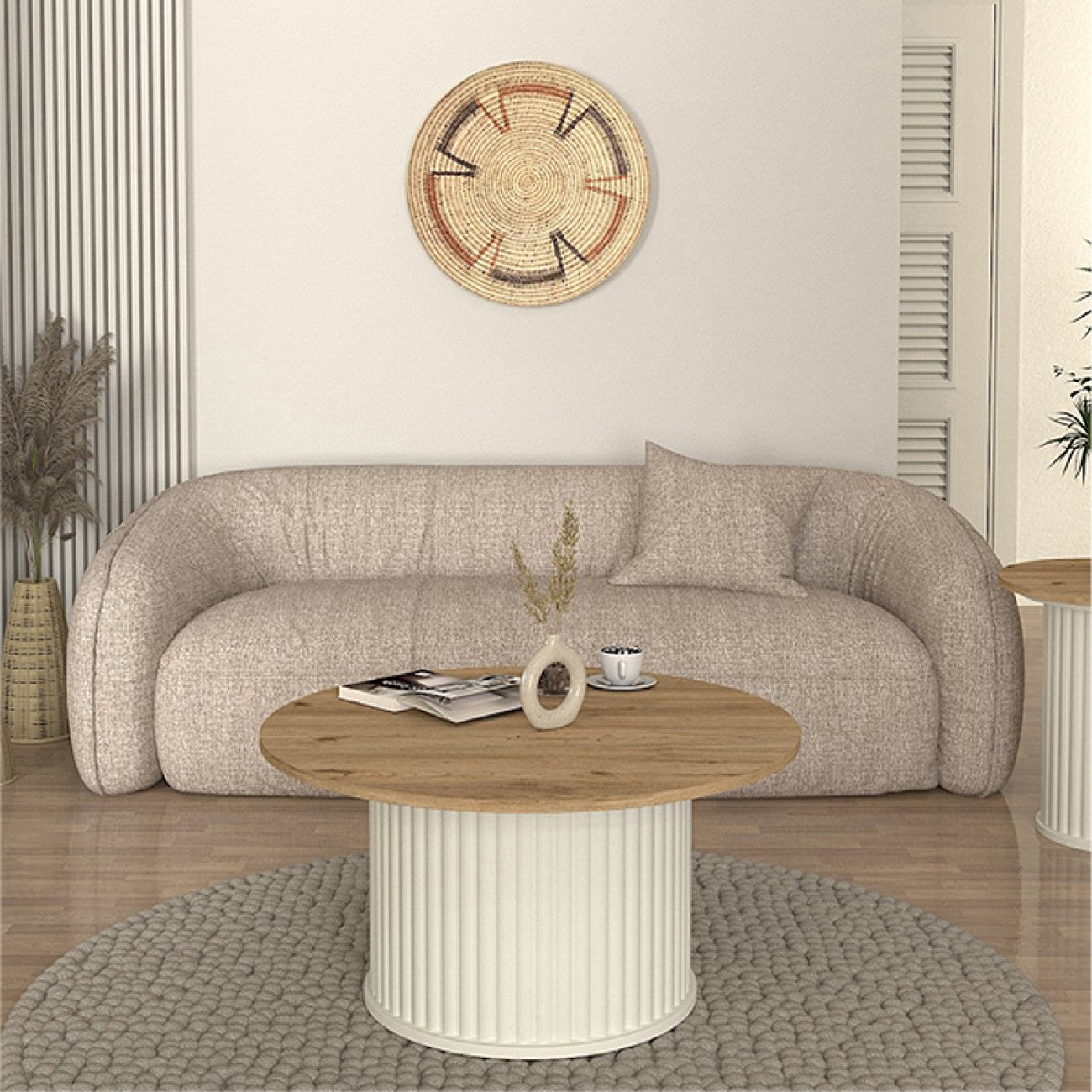 Τραπεζάκι σαλονιού Bohema Megapap χρώμα ivory - sepet oak Ø85x43,2εκ. - Hippiehome.gr