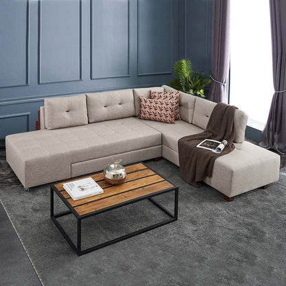 Γωνιακός καναπές - κρεβάτι Manama Megapap δεξιά γωνία υφασμάτινος χρώμα κρεμ 280x206x85εκ. - Hippiehome.gr