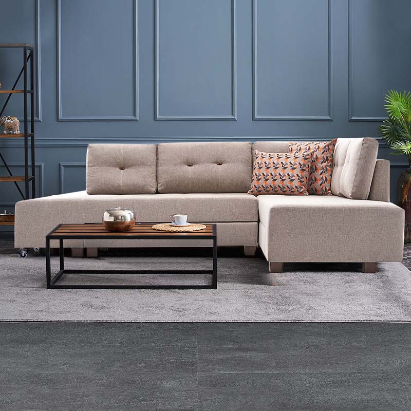 Γωνιακός καναπές - κρεβάτι Manama Megapap δεξιά γωνία υφασμάτινος χρώμα κρεμ 280x206x85εκ. - Hippiehome.gr