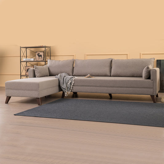 Γωνιακός καναπές Bella Megapap αριστερή γωνία υφασμάτινος χρώμα κρεμ 275x165x85εκ. - Hippiehome.gr