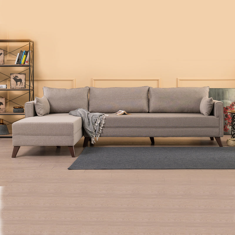 Γωνιακός καναπές Bella Megapap αριστερή γωνία υφασμάτινος χρώμα κρεμ 275x165x85εκ. - Hippiehome.gr