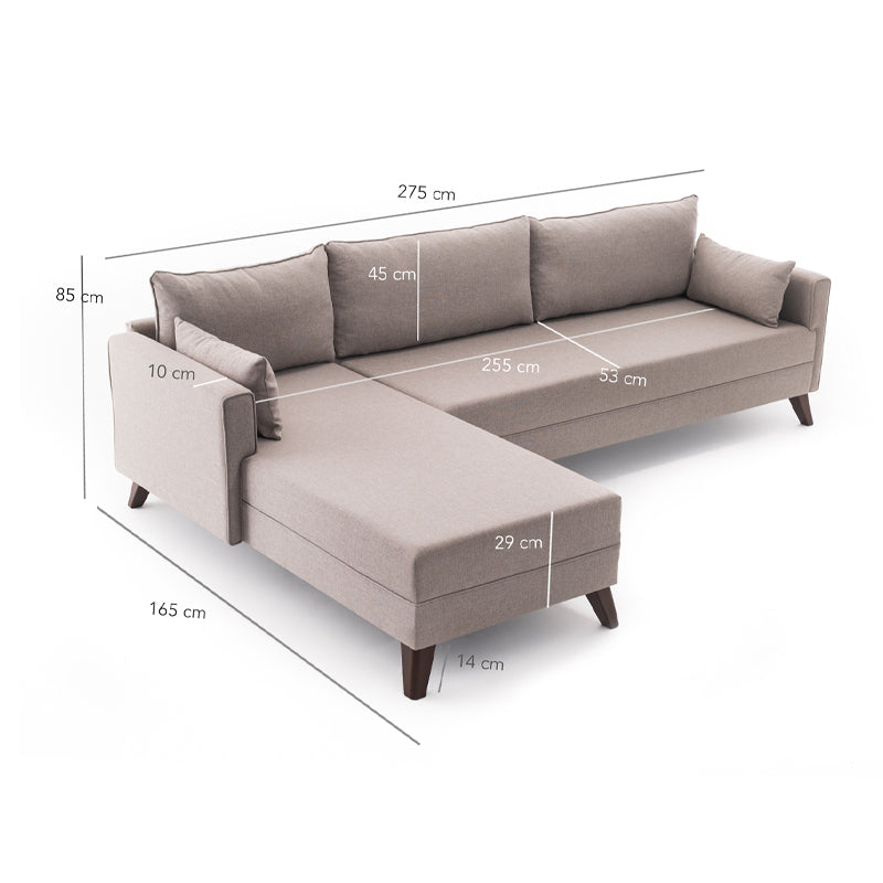 Γωνιακός καναπές Bella Megapap αριστερή γωνία υφασμάτινος χρώμα κρεμ 275x165x85εκ. - Hippiehome.gr