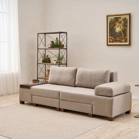 Καναπές - κρεβάτι πολυμορφικός Perenna Megapap τριθέσιος υφασμάτινος χρώμα κρεμ 233x93x83εκ. - Hippiehome.gr