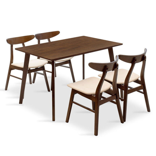 Tραπεζαρία Benson - Orlean pakoworld σετ 5τμχ καρυδί - ύφασμα μπεζ 120x80x75εκ - Hippiehome.gr