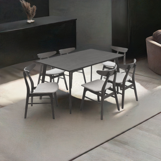 Tραπεζαρία Benson - Orlean pakoworld σετ 7τμχ rustic grey - ύφασμα γκρι 150x90x75εκ - Hippiehome.gr