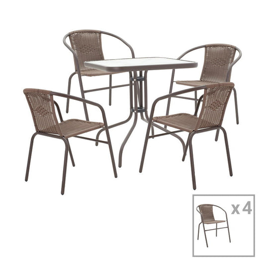 Tραπεζαρία Obbi-Watson pakoworld σετ 5τεμ καφέ μέταλλο-pe rattan 80x80x70εκ - Hippiehome.gr