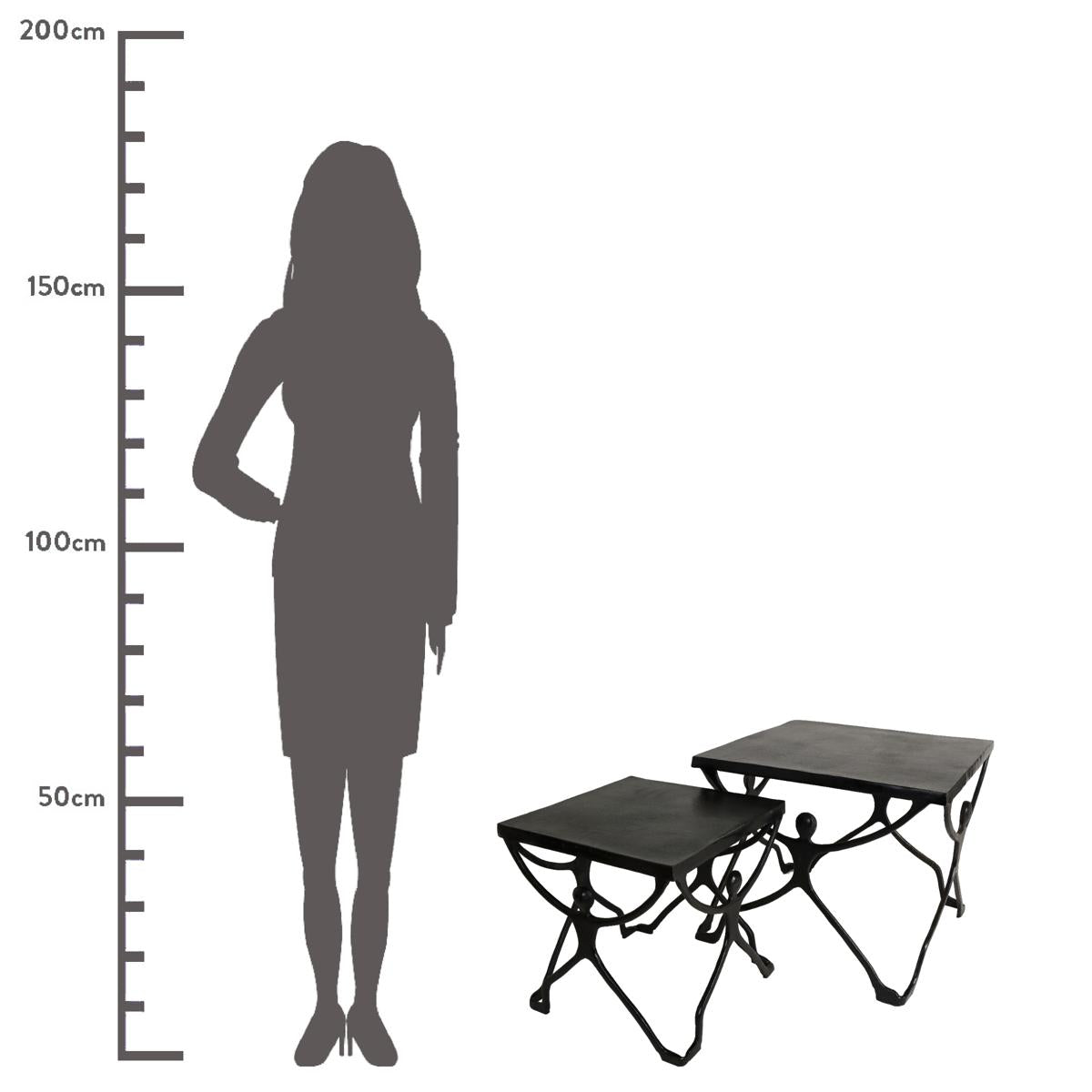 Τραπεζάκι ArteLibre Άνθρωποι Μαύρο Αλουμίνιο 58x58x49cm Σετ 2Τμχ - Hippiehome.gr