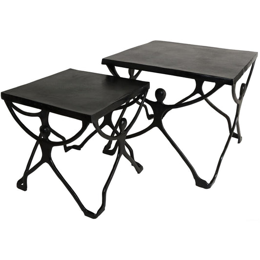 Τραπεζάκι ArteLibre Άνθρωποι Μαύρο Αλουμίνιο 58x58x49cm Σετ 2Τμχ - Hippiehome.gr
