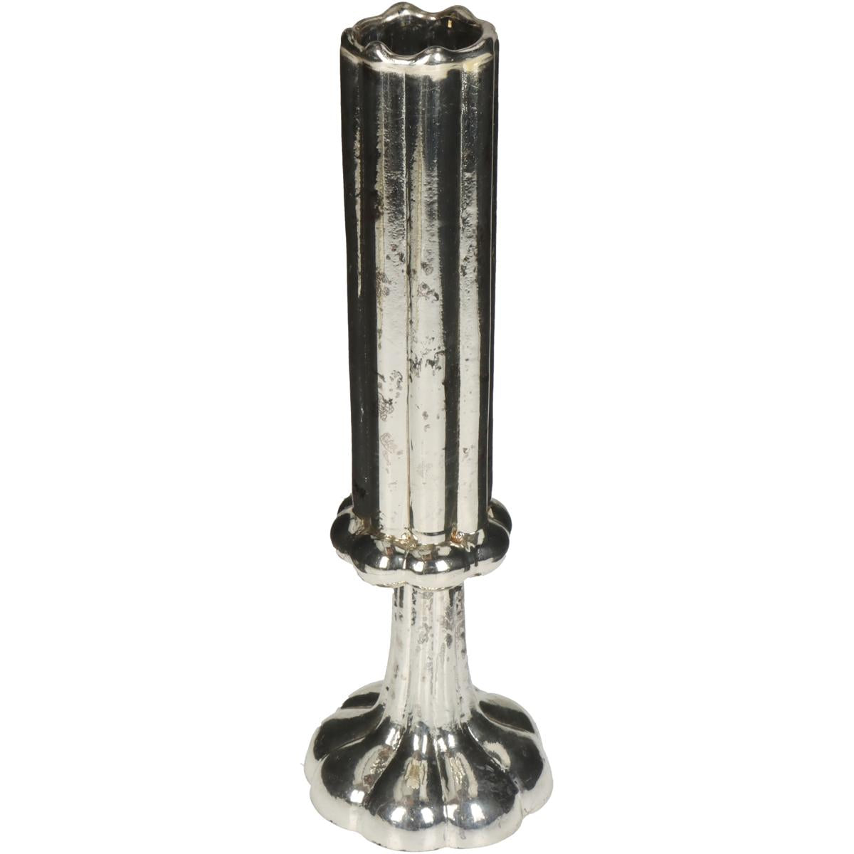 Βάζο ArteLibre Φλάουτο Χειροποίητο Ασημί Γυαλί 9x9x26.5cm - Hippiehome.gr