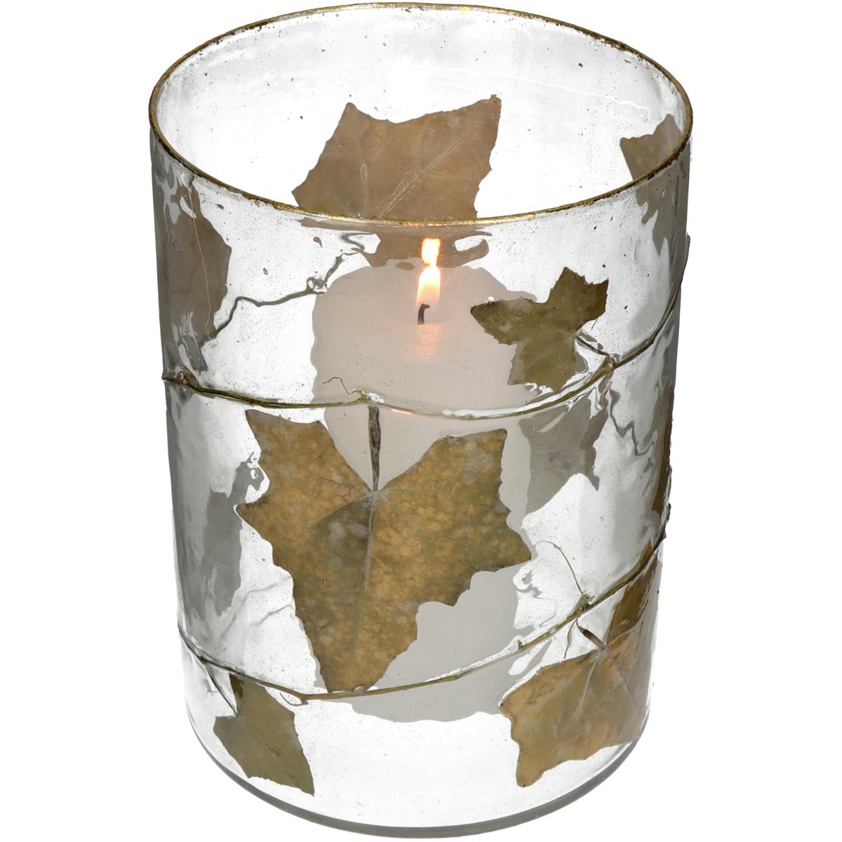 Κηροπήγιο ArteLibre Φύλλα Διάφανο Γυαλί 15x15x20cm - Hippiehome.gr