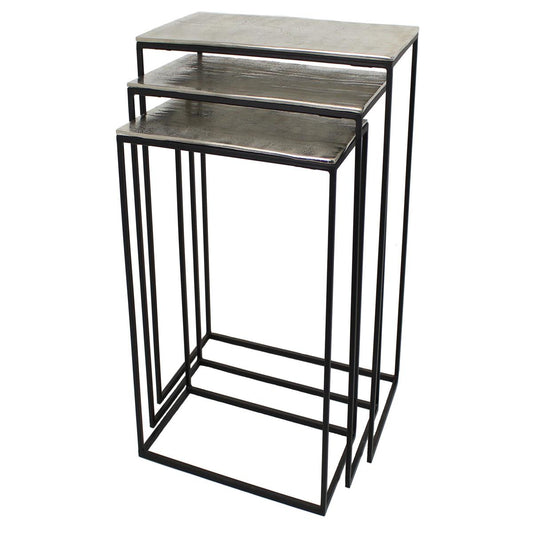 Τραπεζάκι ArteLibre Ασημί Αλουμίνιο 53x29x66cm Σετ 3Τμχ - Hippiehome.gr