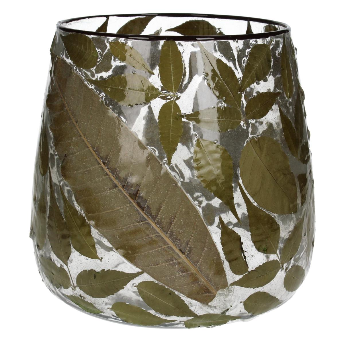 Κηροπήγιο ArteLibre Φύλλα Τσαγιού Διάφανο Γυαλί 20x20x20cm - Hippiehome.gr