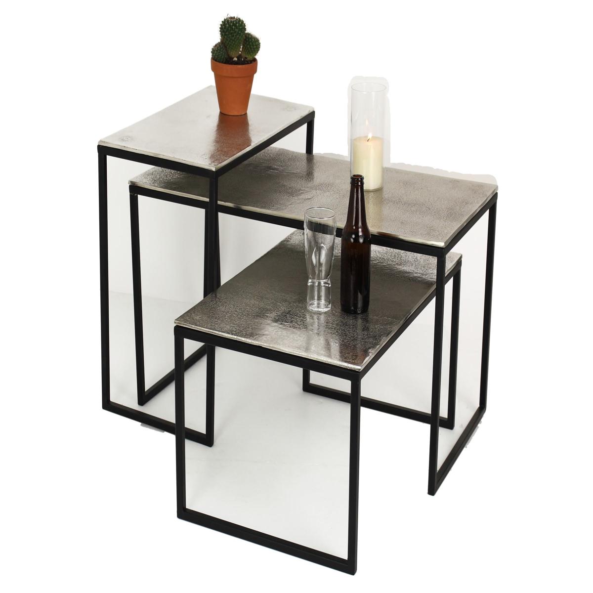 Τραπεζάκι ArteLibre Ασημί Αλουμίνιο 77x38x42cm Σετ 3Τμχ - Hippiehome.gr