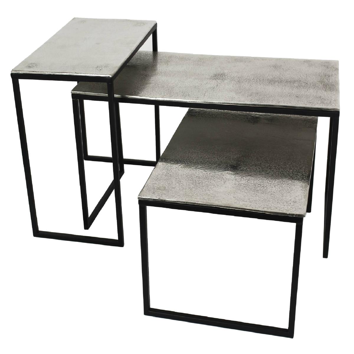 Τραπεζάκι ArteLibre Ασημί Αλουμίνιο 77x38x42cm Σετ 3Τμχ - Hippiehome.gr