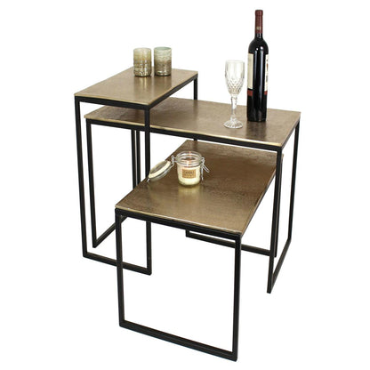 Τραπεζάκι ArteLibre Χρυσό Αλουμίνιο 77x38x42cm Σετ 3Τμχ - Hippiehome.gr