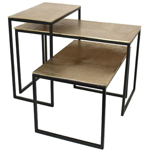 Τραπεζάκι ArteLibre Χρυσό Αλουμίνιο 77x38x42cm Σετ 3Τμχ - Hippiehome.gr