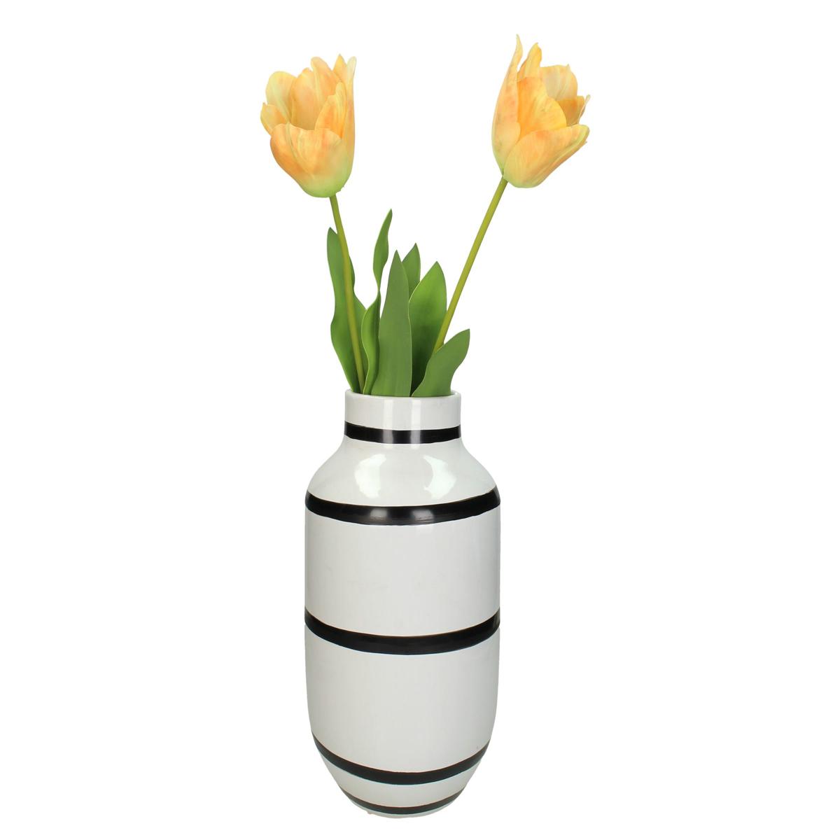 Βάζο ArteLibre Με Ρίγες Λευκό Κεραμικό 19.5x19.5x30.5cm - Hippiehome.gr