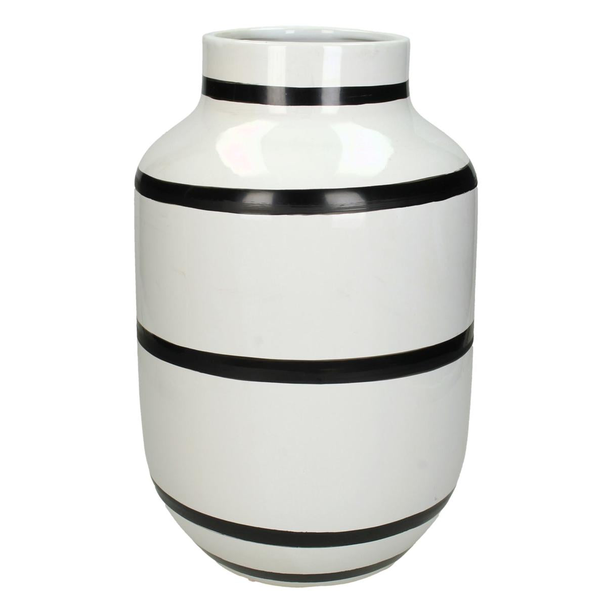 Βάζο ArteLibre Με Ρίγες Λευκό Κεραμικό 19.5x19.5x30.5cm - Hippiehome.gr