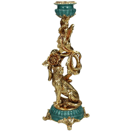 Κηροπήγιο ArteLibre Λεοπάρδαλη Χρυσό Polyresin 12x12x34cm - Hippiehome.gr