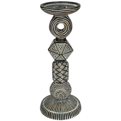 Κηροπήγιο ArteLibre Tribal Καφέ Polyresin 11.5x11.5x28cm - Hippiehome.gr
