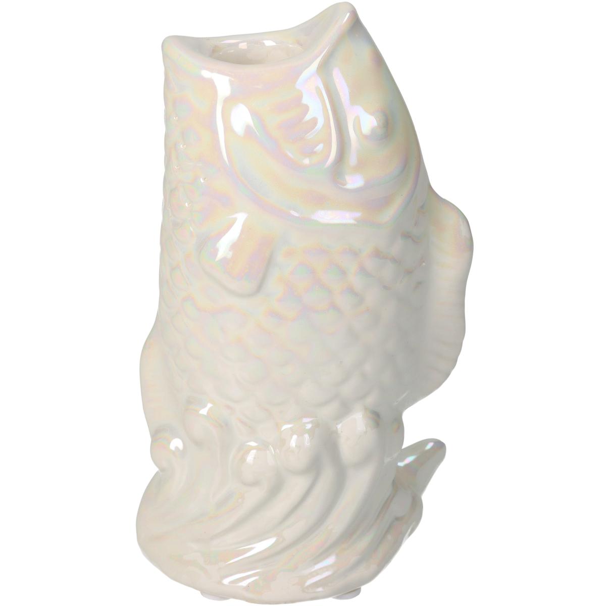 Κηροπήγιο ArteLibre Ψάρι Ιβουάρ Κεραμικό 8.9x7x15.8cm - Hippiehome.gr