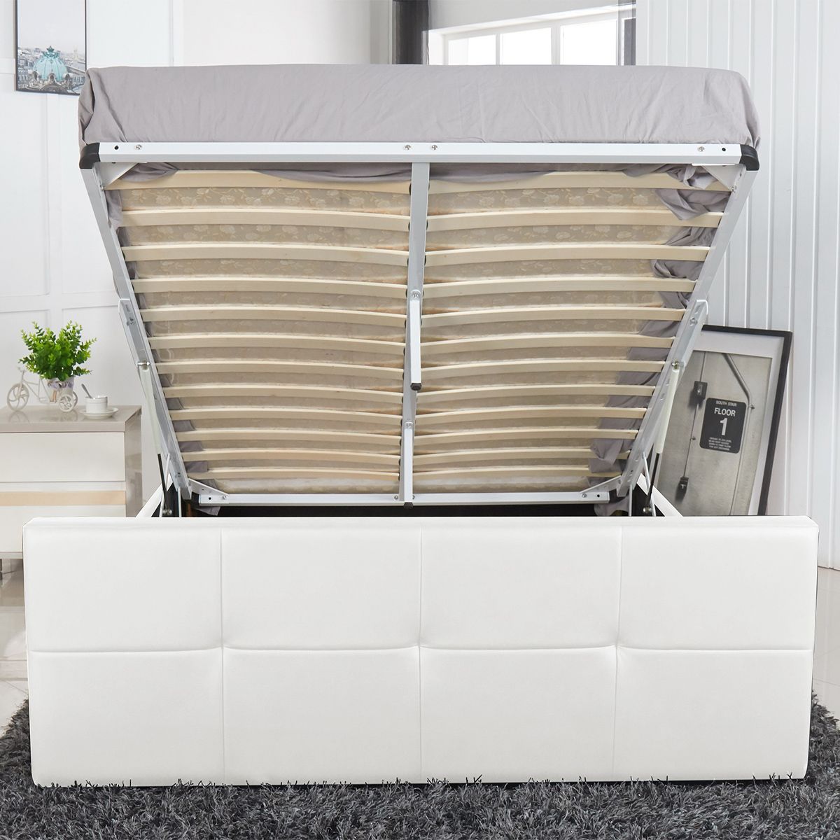 Κρεβάτι ArteLibre ANEMONE Λευκό PU Με Αποθηκευτικό Χώρο 217.5x170.5x100cm (Στρώμα 160x200cm) - Hippiehome.gr