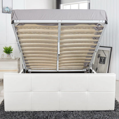 Κρεβάτι ArteLibre ANEMONE Λευκό PU Με Αποθηκευτικό Χώρο 217.5x170.5x100cm (Στρώμα 160x200cm) - Hippiehome.gr