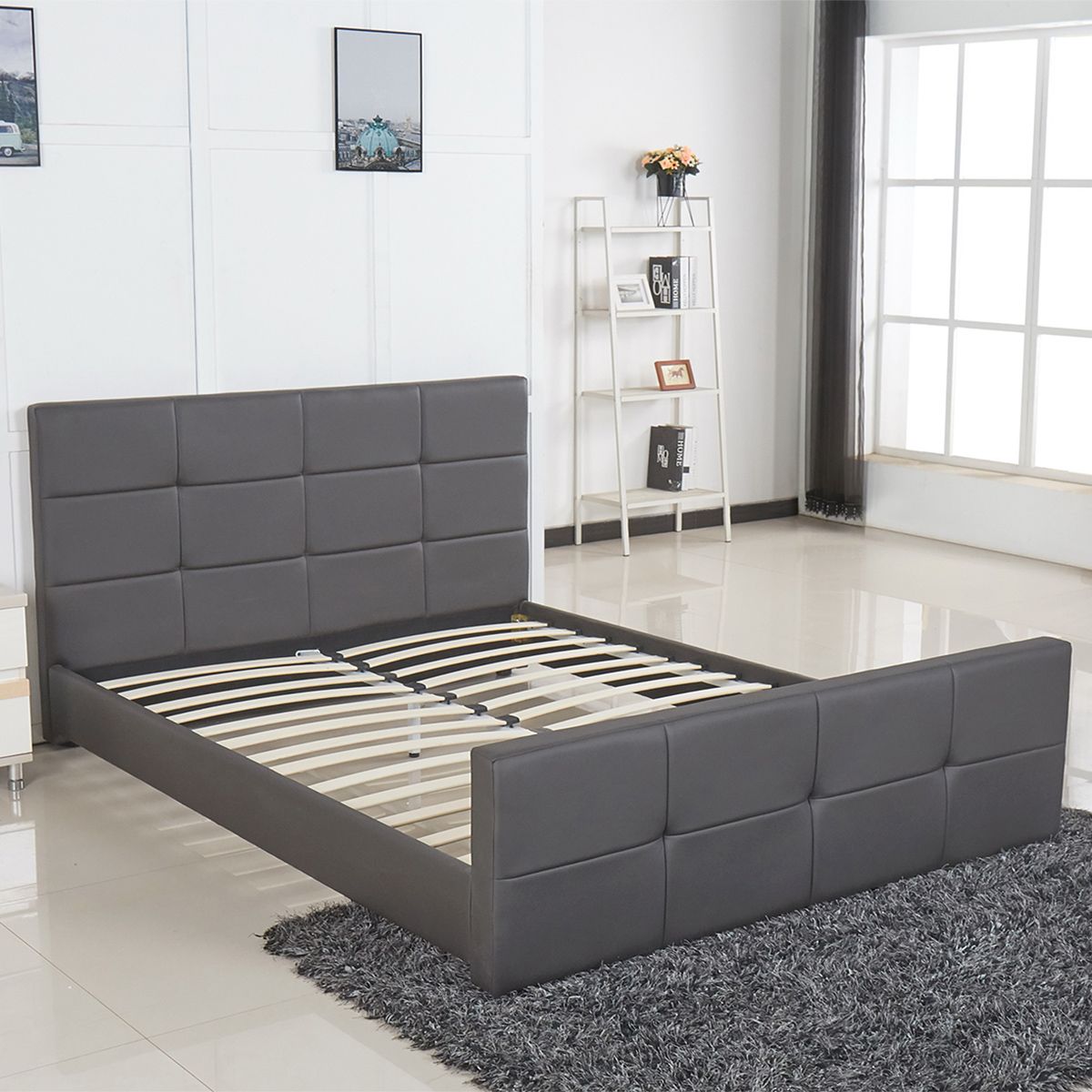 Κρεβάτι ArteLibre ANEMONE Γκρι PU 216x160.5x93cm (Στρώμα 150x200cm) - Hippiehome.gr