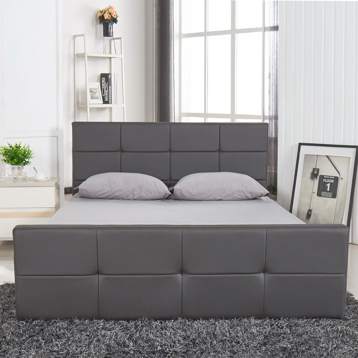 Κρεβάτι ArteLibre ANEMONE Γκρι PU 216x160.5x93cm (Στρώμα 150x200cm) - Hippiehome.gr