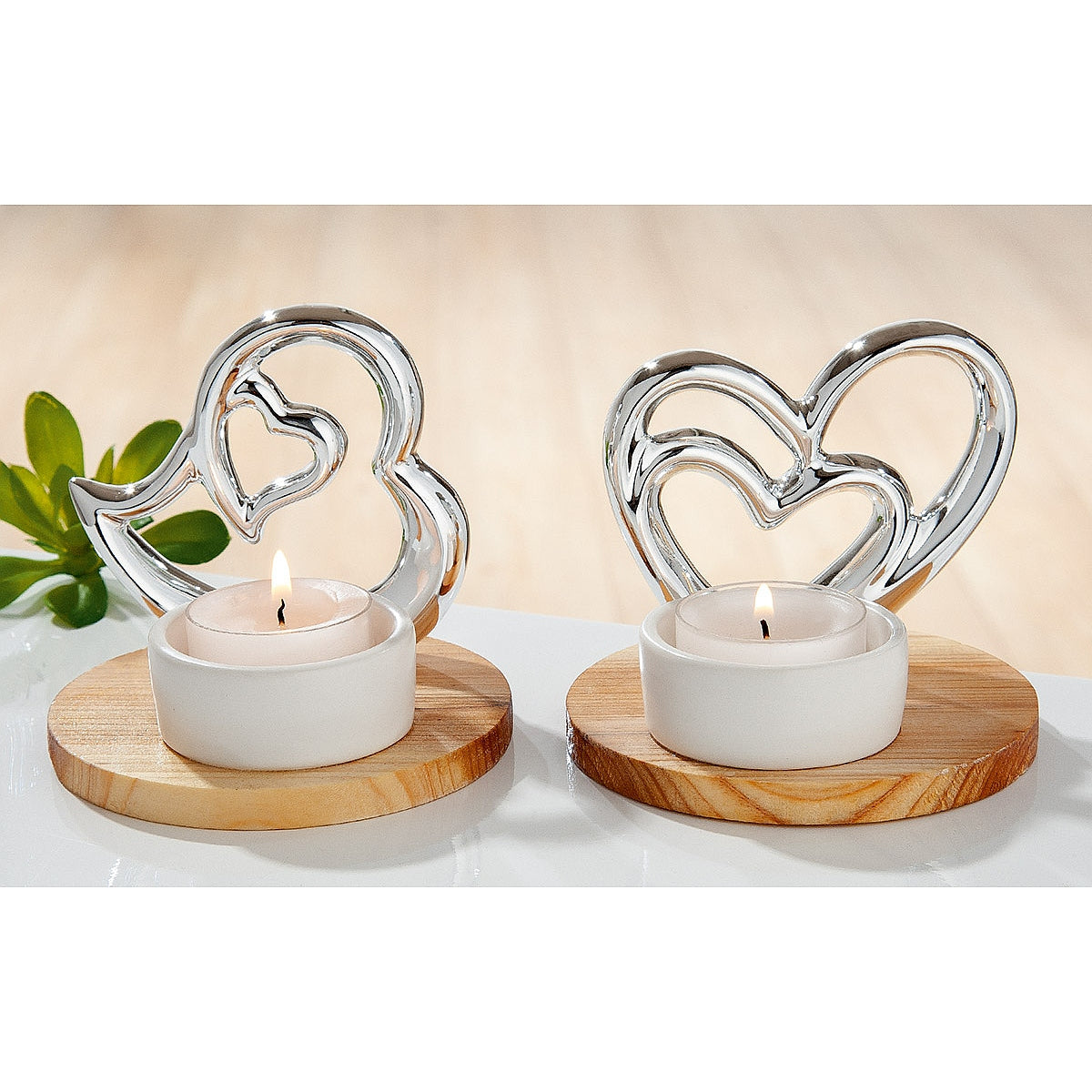 Θήκη Ρεσώ Σε Βάση Με Καρδιές Ασημί/Καφέ Πορσελάνη/Ξύλο 8.5cm Σε 2 Σχέδια - Hippiehome.gr