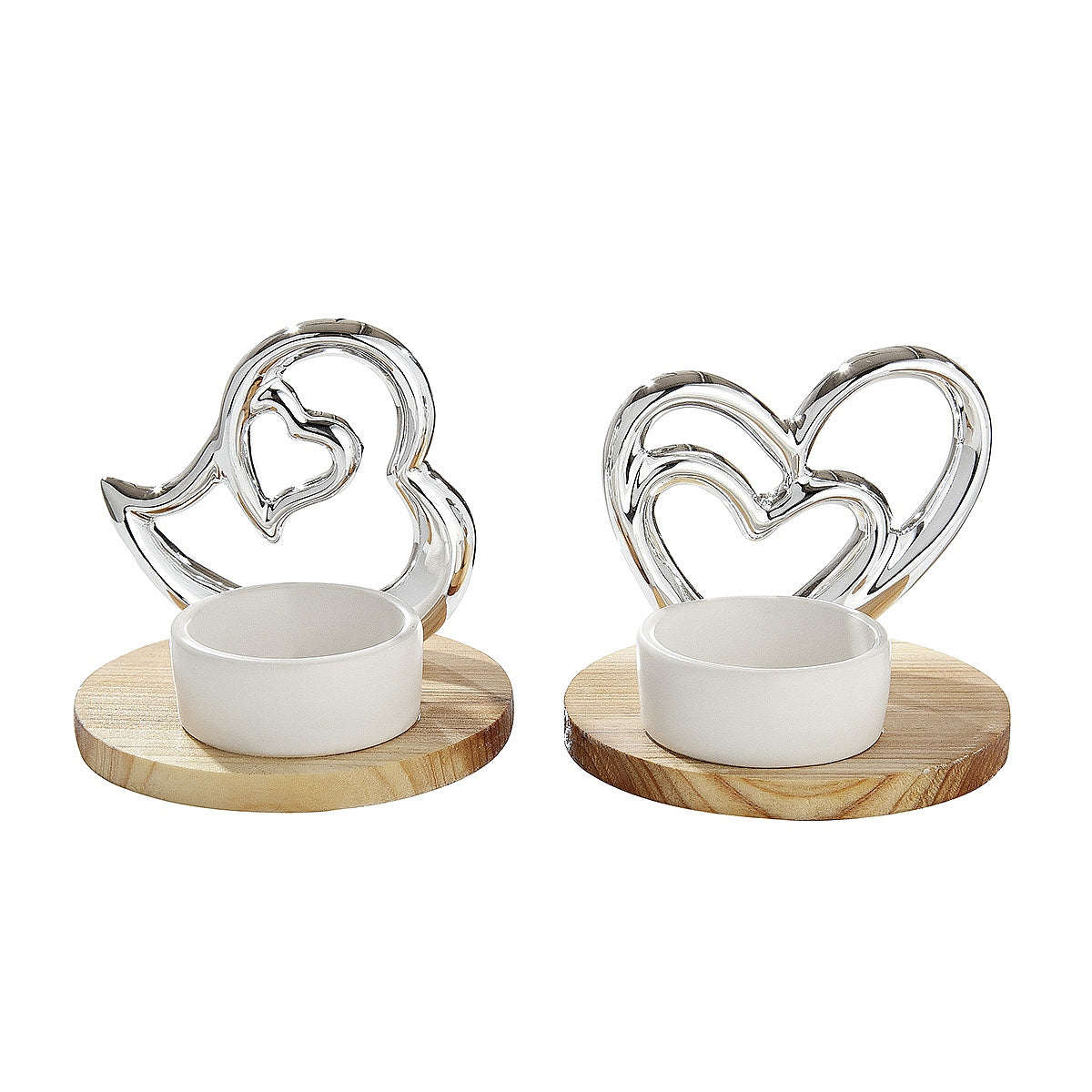 Θήκη Ρεσώ Σε Βάση Με Καρδιές Ασημί/Καφέ Πορσελάνη/Ξύλο 8.5cm Σε 2 Σχέδια - Hippiehome.gr