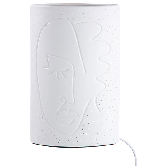 Λάμπα Επιτραπέζια Με Διακόσμηση Πρόσωπο Λευκό Πορσελάνη 10x18x28.5cm - Hippiehome.gr