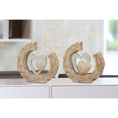 Διακοσμητικό Καρδιές Σε Κορμό Ξύλου Φυσικό/Λευκό Polyresin 4x19x17.5cm Σε 2 Σχέδια - Hippiehome.gr