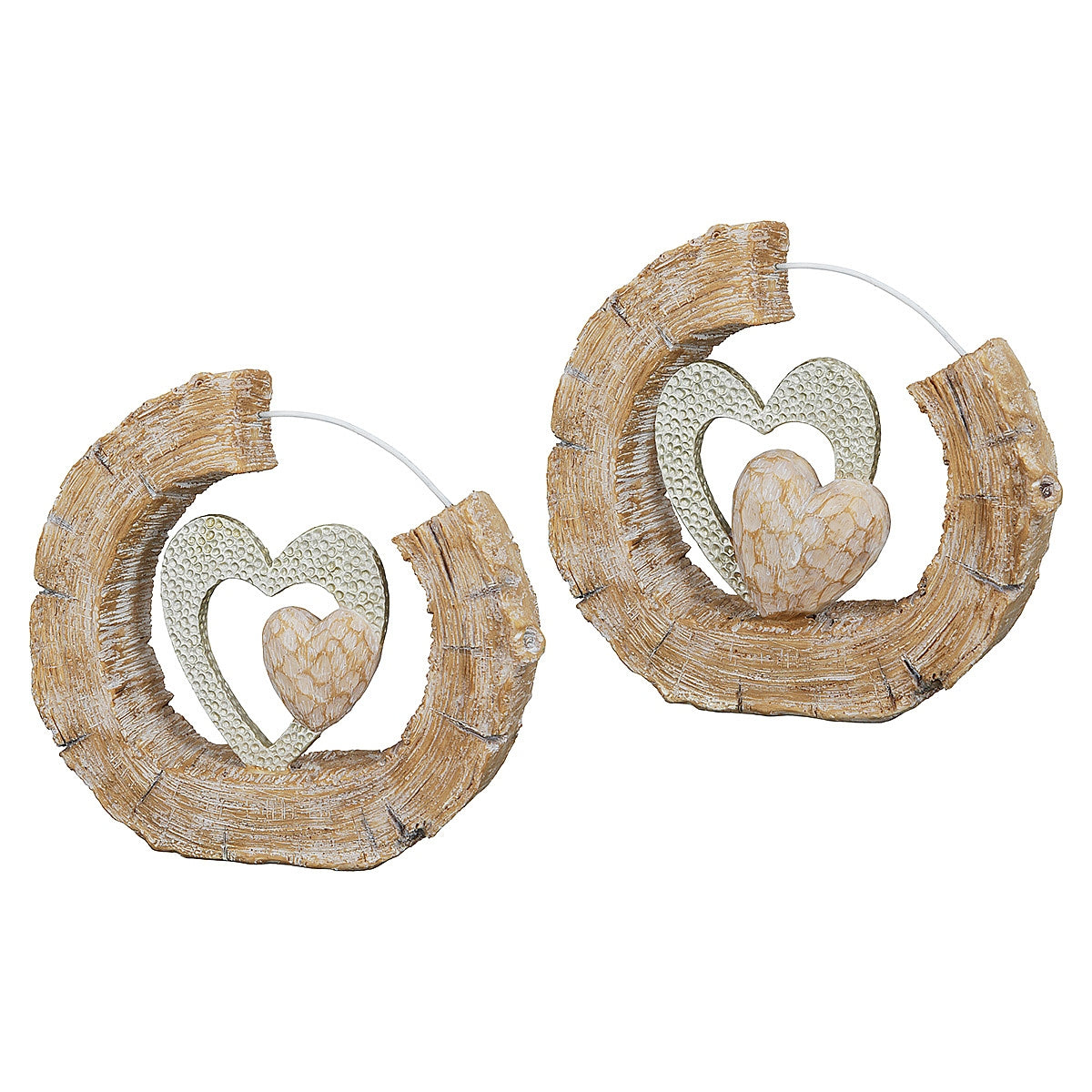 Διακοσμητικό Καρδιές Σε Κορμό Ξύλου Φυσικό/Λευκό Polyresin 4x19x17.5cm Σε 2 Σχέδια - Hippiehome.gr