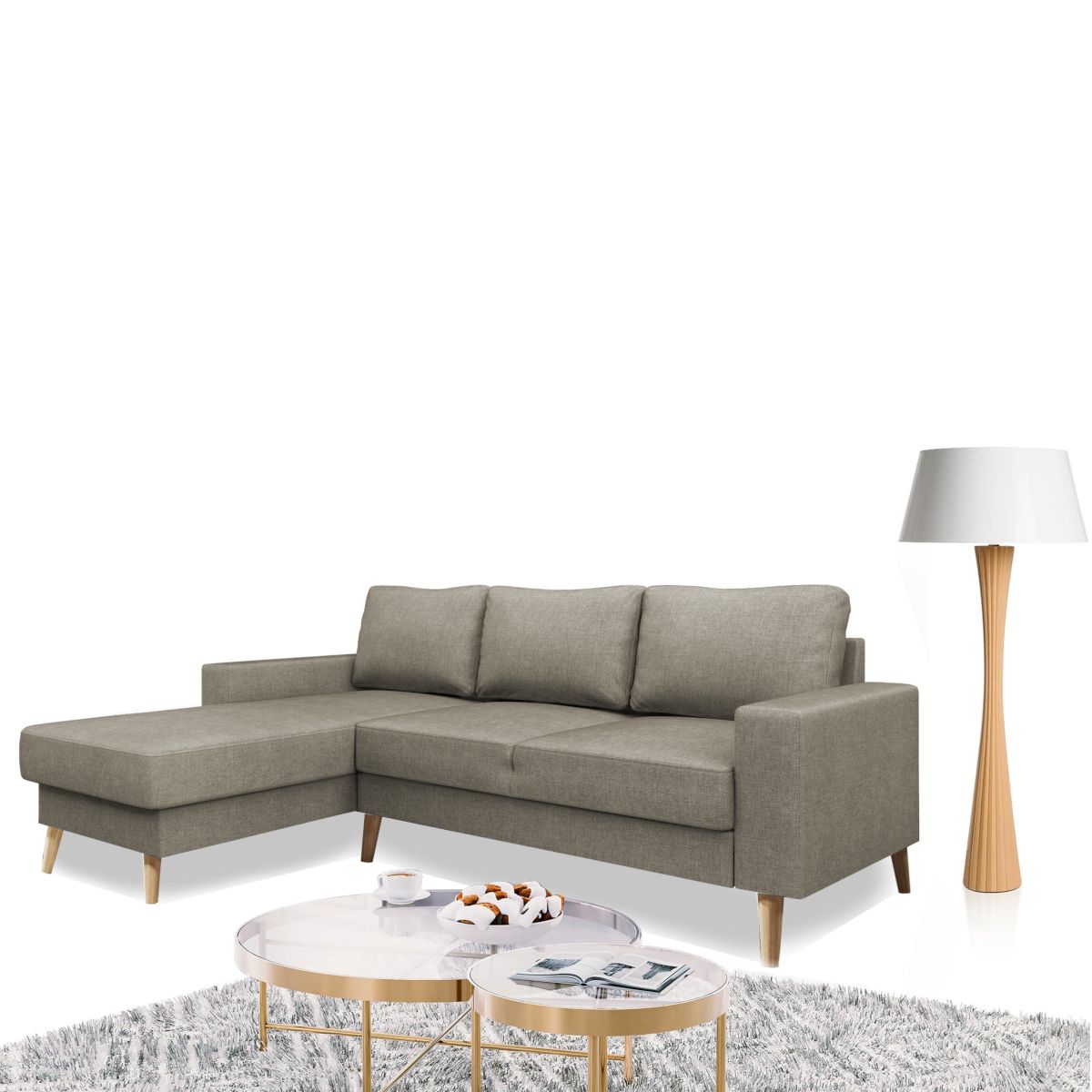 Καναπές Γωνιακός FIRENZE Taupe 223x152x90cm - Hippie Home 