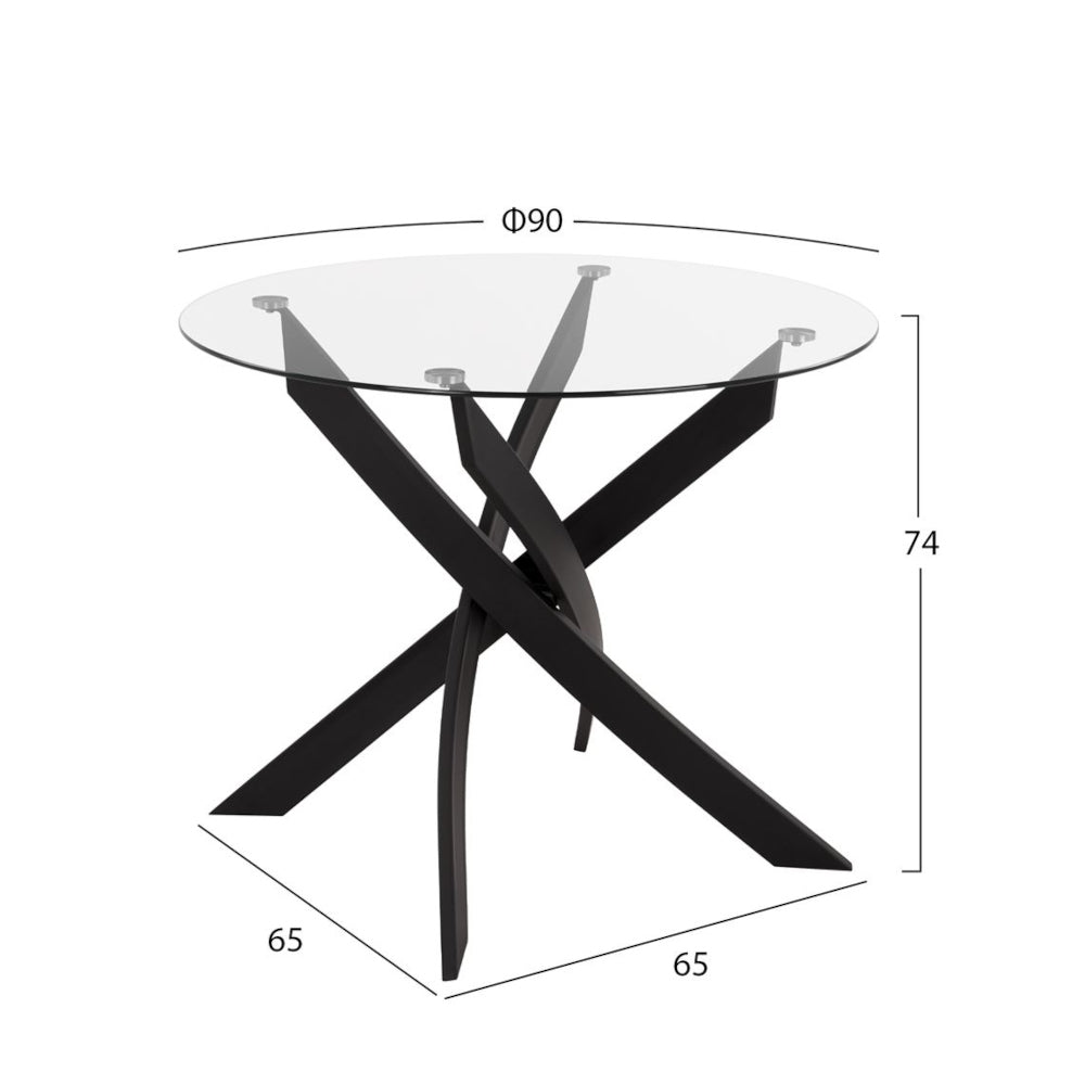 Τραπέζι KATLA Μαύρο/Διάφανο/Χρώμιο Γυαλί/Μέταλλο 90x90x74cm - Hippie Home 
