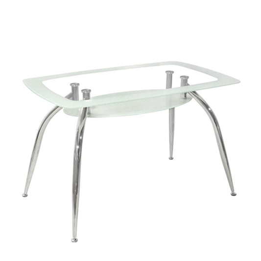 Τραπέζι HALTIA Λευκό/Διάφανο/Χρώμιο Γυαλί/Μέταλλο 120x75x75cm - Hippie Home 