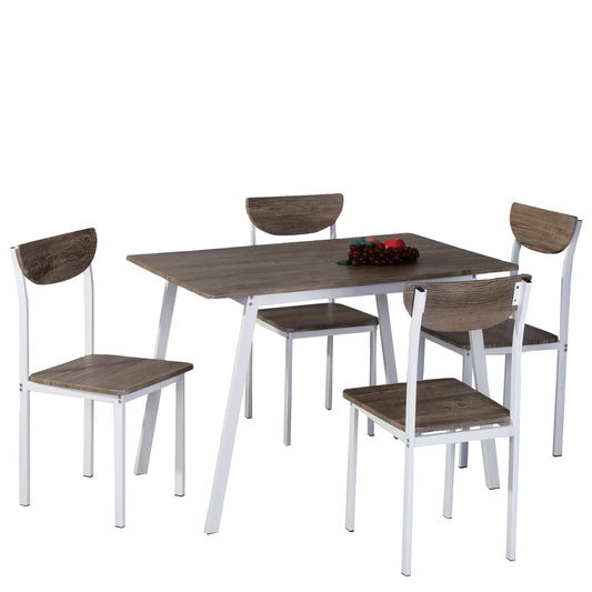 Τραπέζι Σετ (4+1) LINDERIA Λευκό/Καφέ 110x70x75cm - Hippie Home 