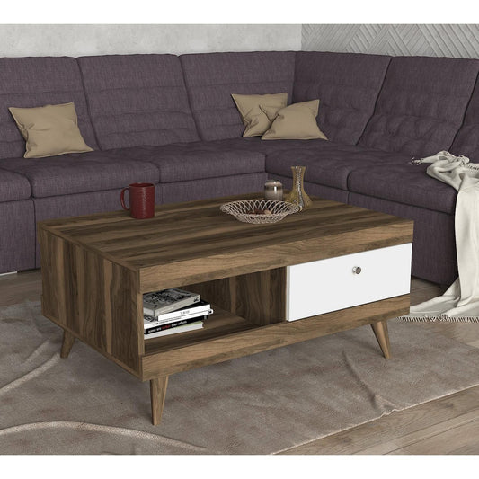 Τραπεζάκι Σαλονιού Hios Λευκό-Σκούρο Καφέ 100x65x47cm - Hippiehome.gr